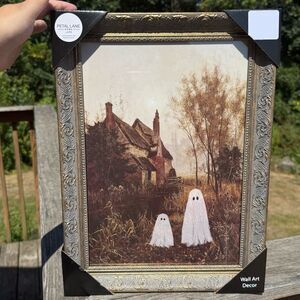NEW Petal Lane Framed Ghosts Old Farmhouse Halloween Art Painting Picture 12x16